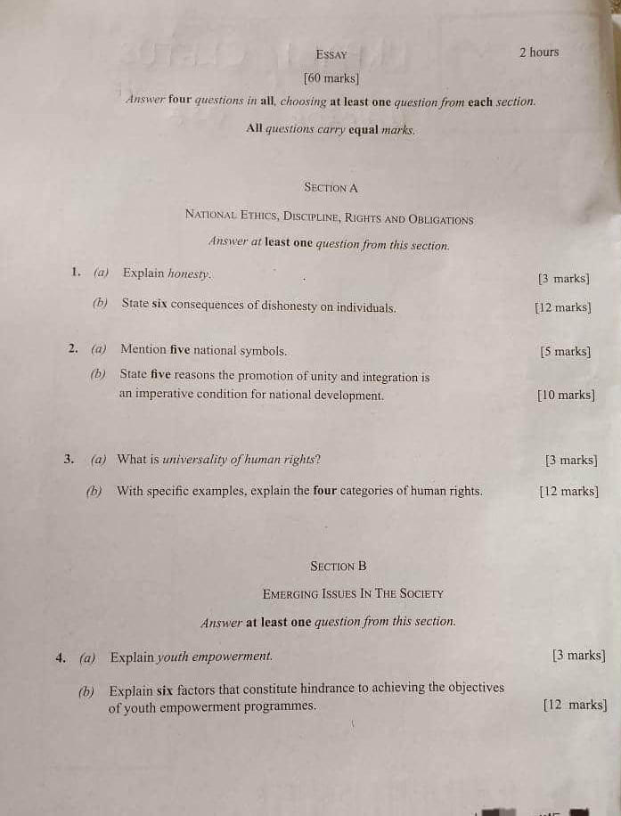 Waec 2026 Civic Education Answers