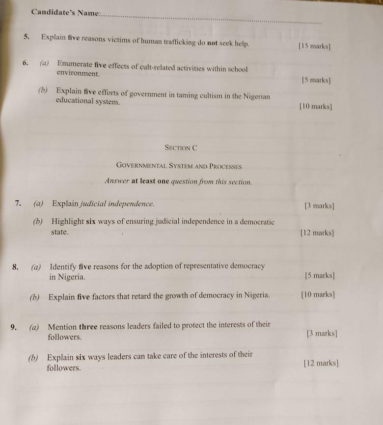 Waec 2026 Civic Education Answers