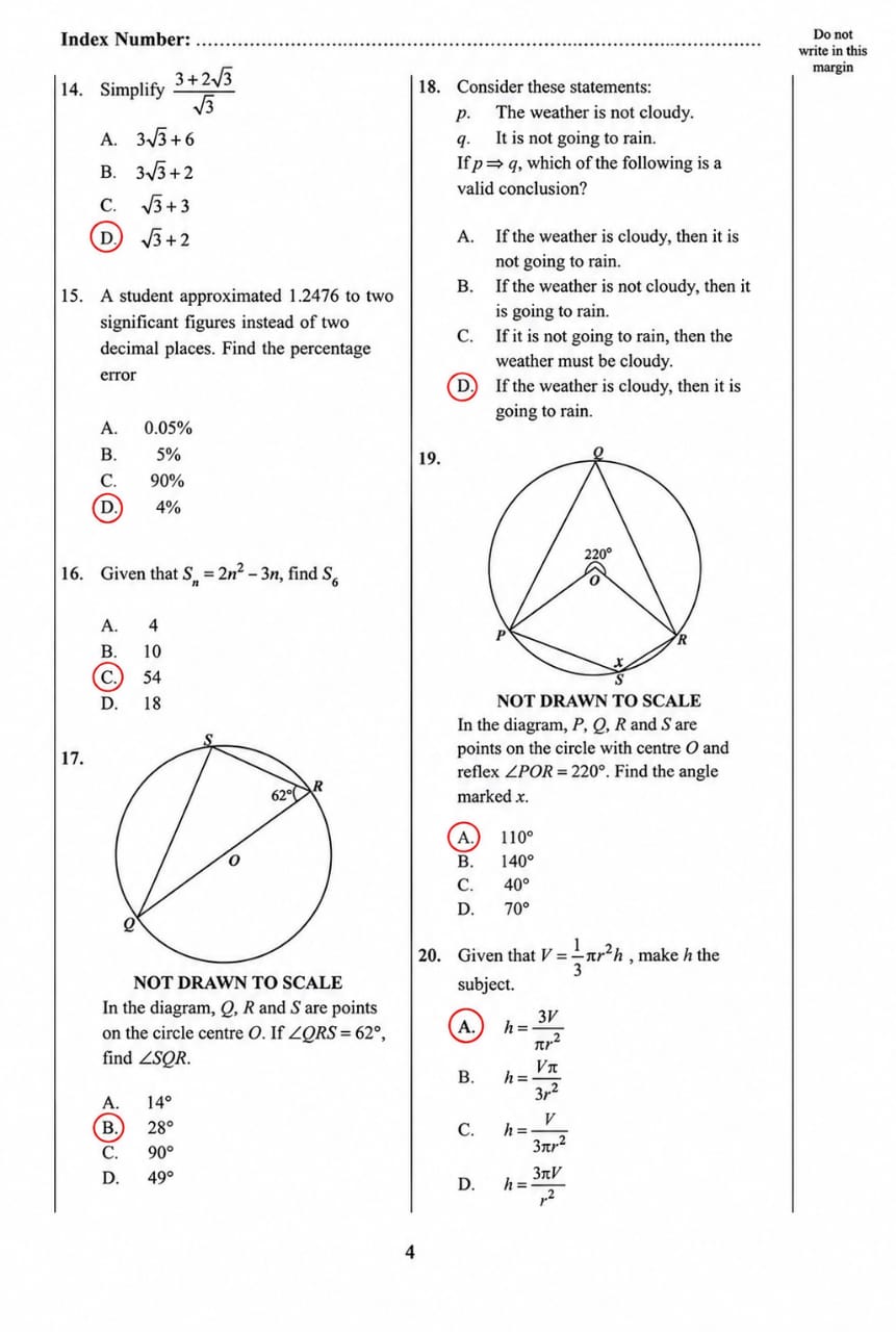 Waec 2026 Mathematics Questions and Answers