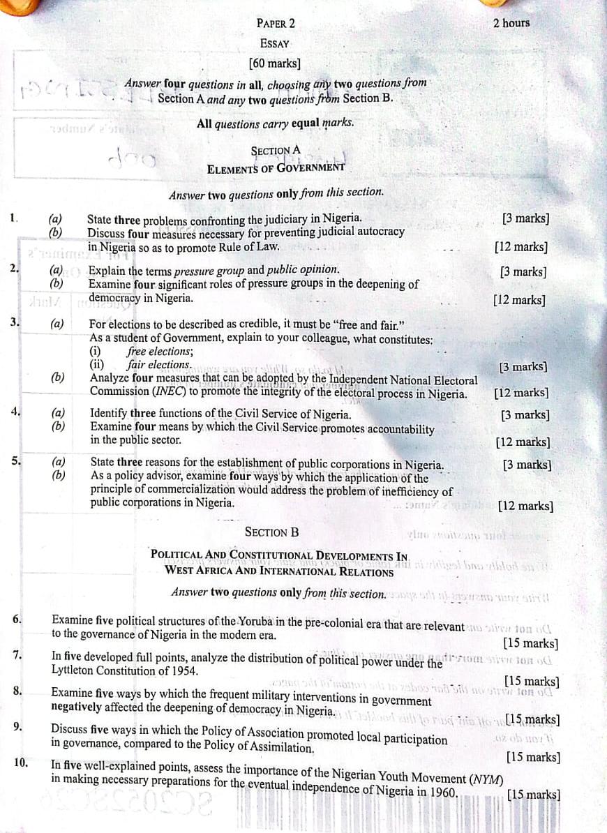 Waec Government Answers (Essay