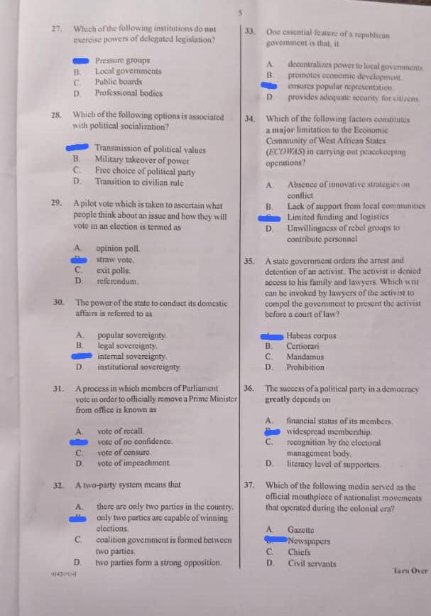 Waec Government Answers (Essay