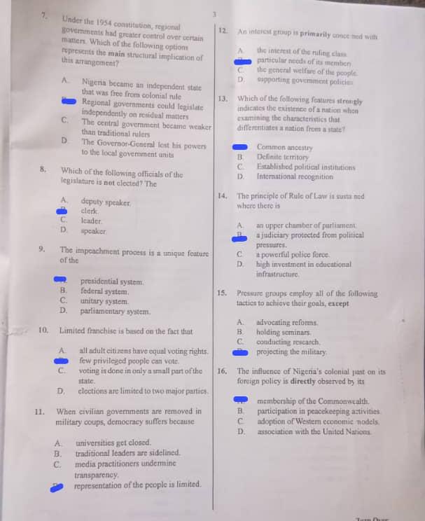 Waec Government Answers (Essay