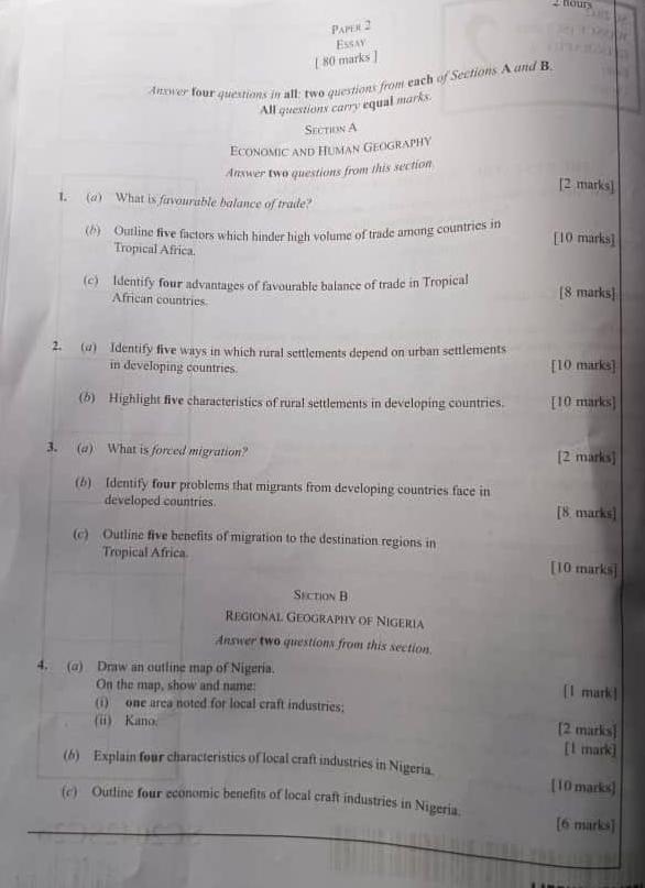 Waec 2026 Geography Questions and Answers