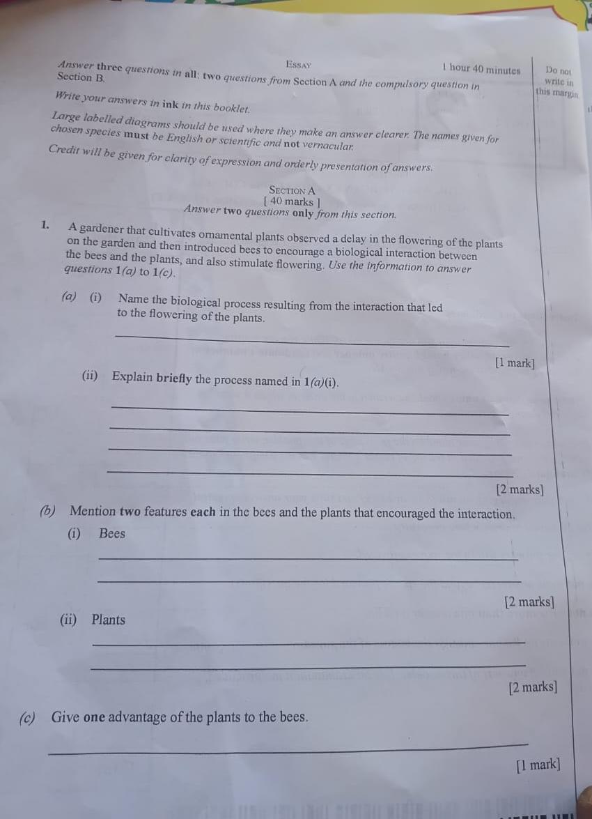 Waec 2026 Biology Questions and Answers