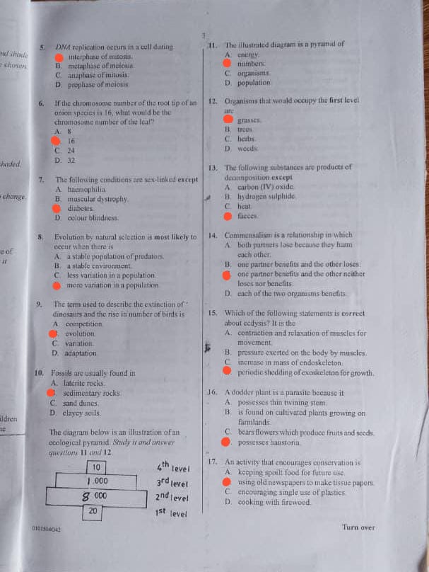 Waec 2026 Biology Questions and Answers