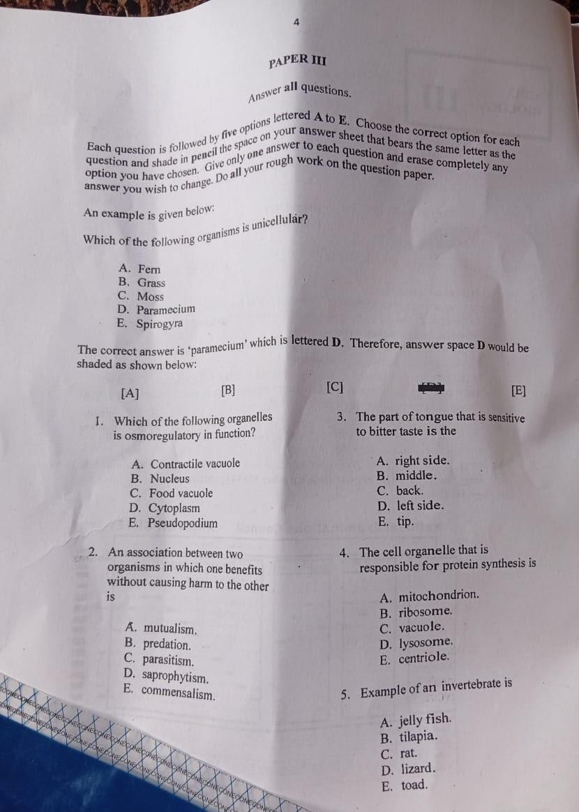 Neco Biology Questions and Answers