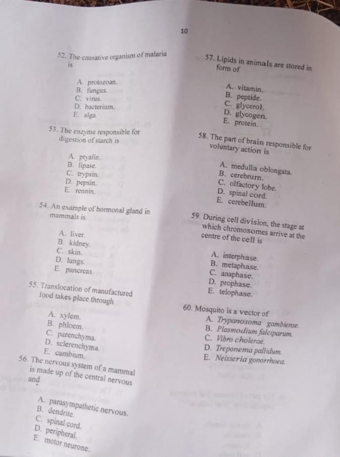 Neco Biology Questions and Answers