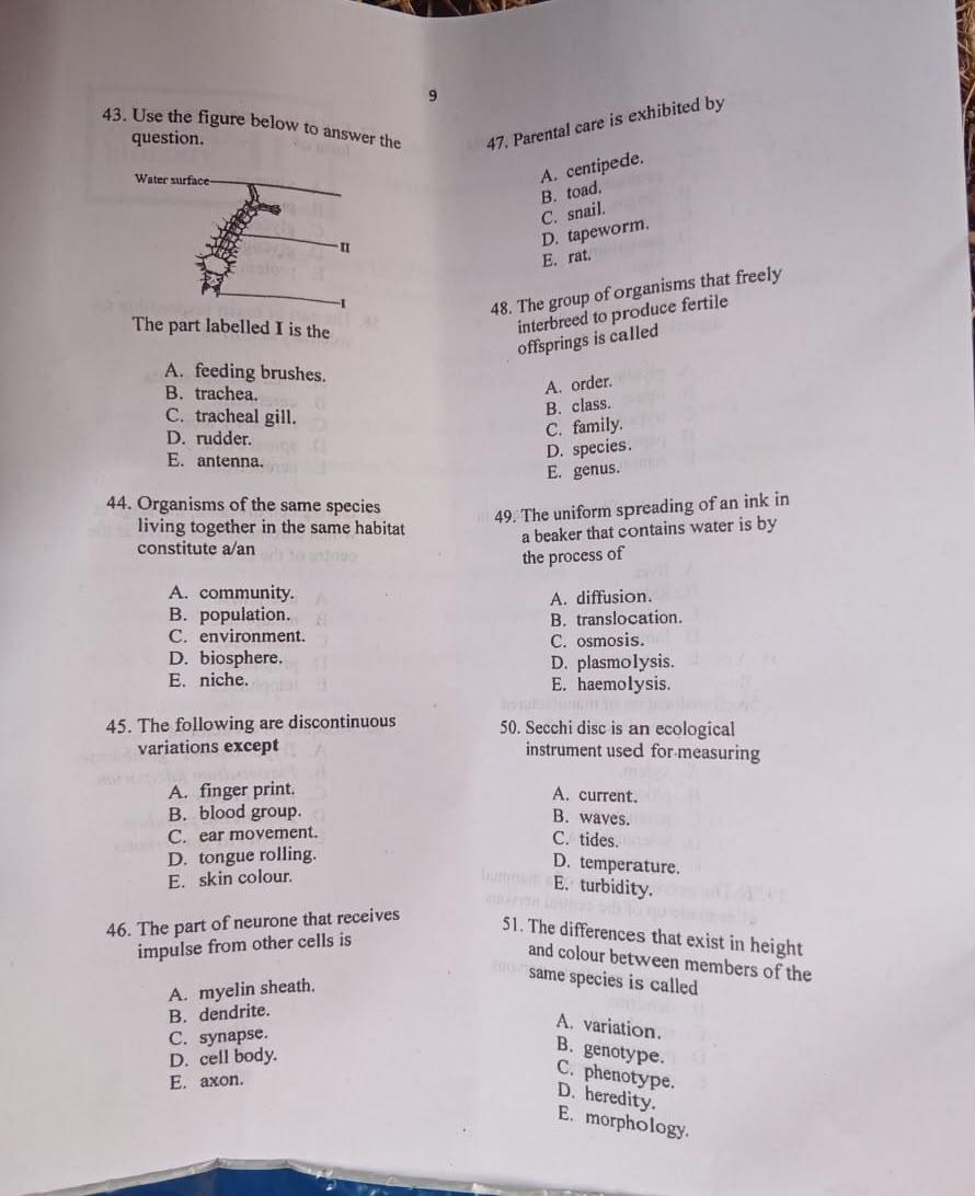 Neco Biology Questions and Answers